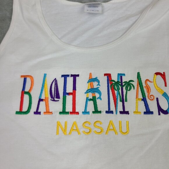 RETRO‎ NASSAU BAHAMAS FLOWY BEACH VIBES/PALM TREE SOUVENIR TANK TOP XL - Picture 2 of 6